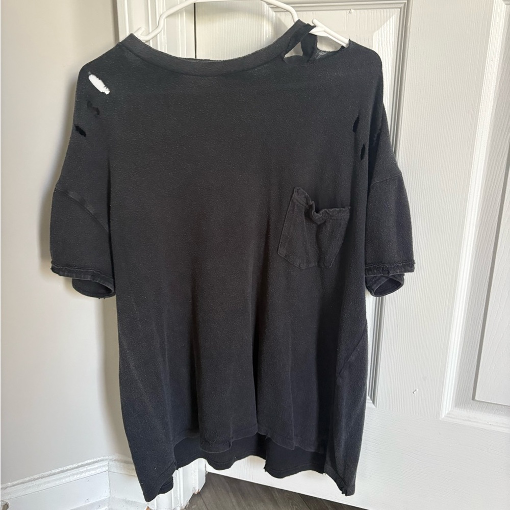 Distressed Black T-Shirt with Pocket